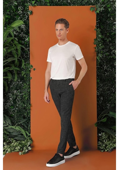 Efor Comfort Fit Beli Lastikli Pötikareli Casual Siyah Pantolon P 1149 Siyah