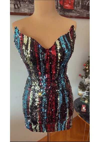 Chica Rosa Fashion Midnight Pullu Parti Elbisesi Çok Renkli