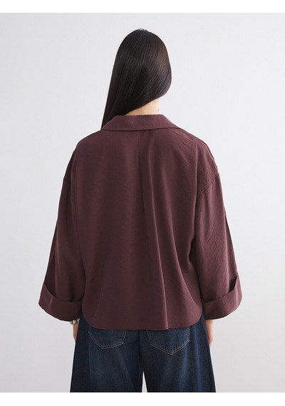 Lcw Vision Bordo Oversize Modal Karışımlı Kadın Gömlek