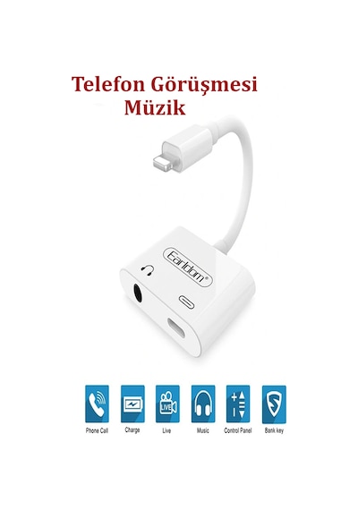 Qpen Ot46 Tak Çalıştır Lightning To 2in1 Type-c Ve Aux Dönüştürücü