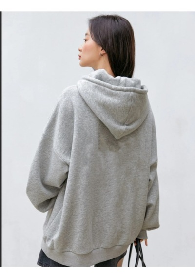 Unisex Oversize Ayıcık Baskılı Kapüşonlu Sweatshirt Gri