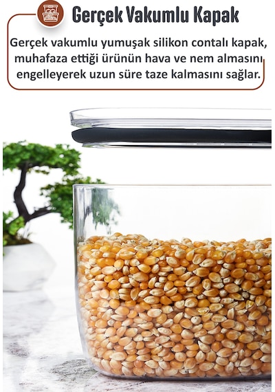 İronika 6'lı Silikon Kapaklı Ölçülü Saklama Erzak Bakliyat Kabı Kutusu Seti 2100 Ml Şeffaf