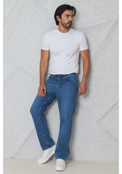 Blayn Jeans Erkek Antrasit Baggy Kot Pantolon - Geniş Kalıp Günlük Rahat Denim Jean Mavi