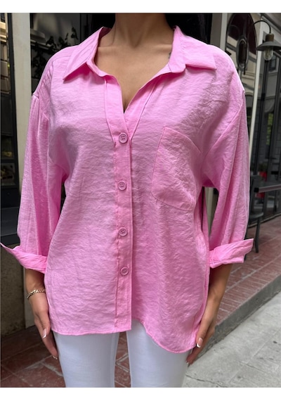 WeShaya Pembe Cepli Pamuk Polyester Gömlek Pembe