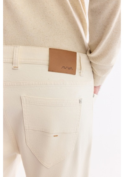 Avva Erkek Ekru Düz Yıkamalı Pamuklu Elastan Madrid Comfort Slim Fit Jean Pantolon A61y3508