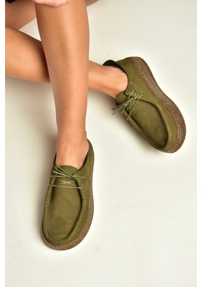 Fox Shoes V944092701 Haki Hakiki Deri Nubuk Günlük Ayakkabı