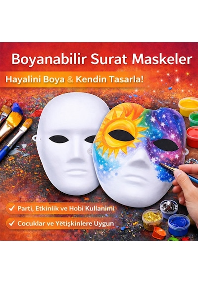 Esenoselect Boyanabilir Surat Model Maske Lastikli Kendin Tasarla -