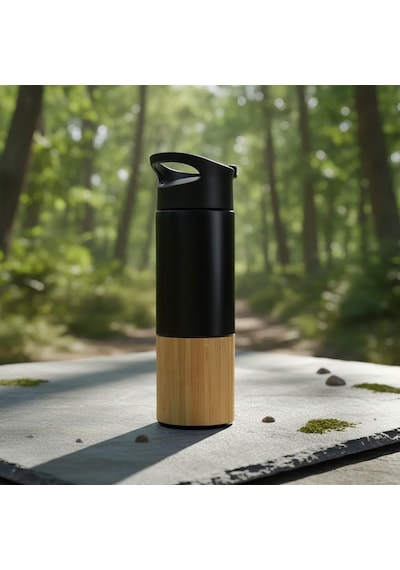 450 Ml Bambu Kaplamalı Çelik Termos - Siyah, Mavi Ve Kırmızı Renk Seçenekli Sızdırmaz Isı Yalıtımlı Seyahat Termosu Siyah Çok Renkli