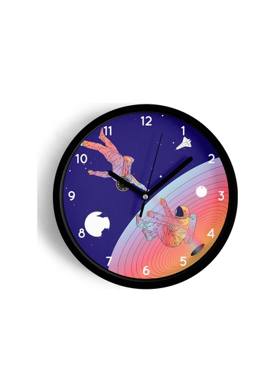 Uzay - Astronot - Astronomi Temalı Çocuk Odası Modern Duvar Saati - 25cm - Önü Camlı Siyah Kasa-jh0044 Siyah