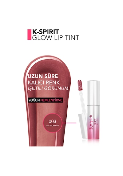 Flormar K-spirit Glow Lip Tint Yoğun Nemlendirici & Işıltılı Uzun Süre Kalıcı Dudak Tint'i 003blossompop
