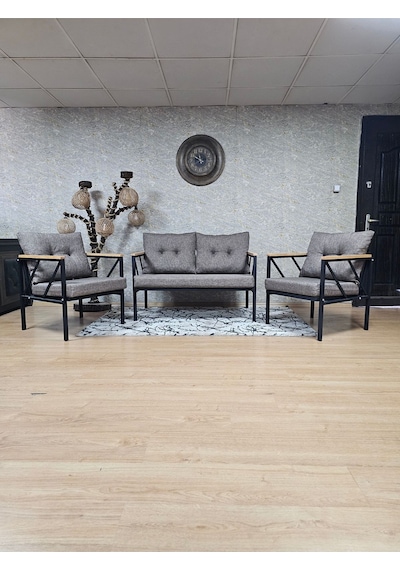 Siyah Boyalı Bahçe - Balkon - Mutfak Çay Seti Takımı Bahçe Koltuk 001
