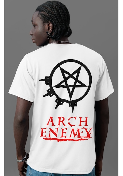 Arch Enemy Rock Metal Müzik Grubu Sırt Baskılı Unisex Oversize Ti Beyaz