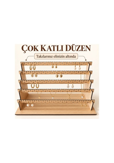 Ahşap Yüzük Takı Standı 16x15x31 Cm Ebatında 5 Katlı Takı Düzenleyici