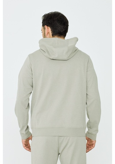 White Stone Açık Yeşil Kapüşonlu Yarım Fermuarlı Yandan Cepli Erkek Sweatshirt Khaık