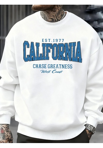 Startmore Tarzsokak California Chasing Greatness Desen Erkekler Kazak Hip Hop Sokak Spor Giyim Moda Polar Kazak Y Beyaz
