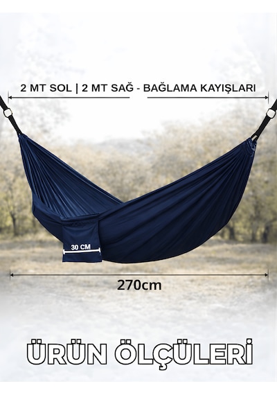 Beylini Paraşüt Kamp Hamağı 140 Kg Kapasite Çantalı Su İtici Kumaş Katlanır Taşınabilir Bahçe Piknik Hamak Lacivert
