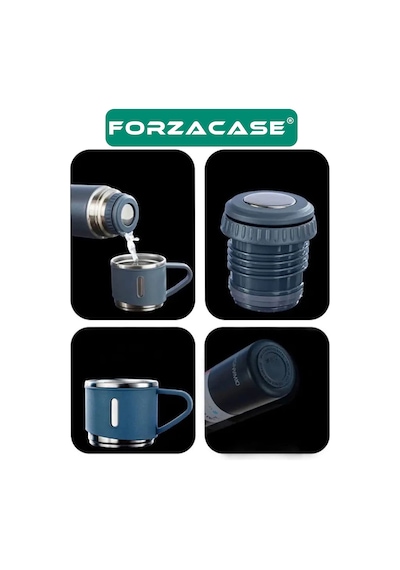 Forzacase FC046M 3 Bardaklı Paslanmaz Çelik Termos Mavi 500 ML