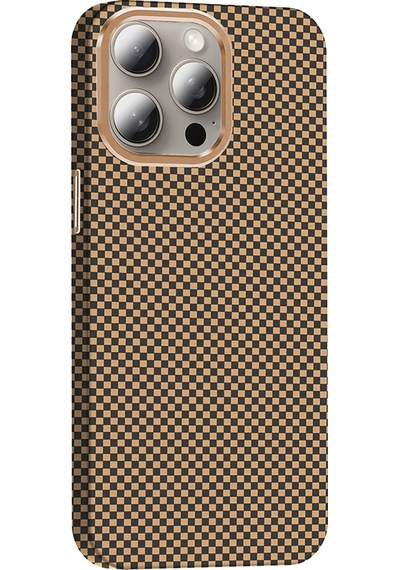 Apple Uyumlu iPhone 15 Pro Max Kılıf M-safe Şarj Özellikli Karbon Fiber Görünümlü Gros Kılıf Desert Titanyum