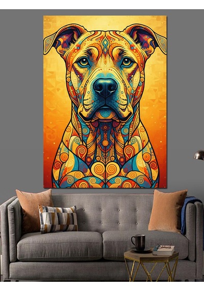 Neon Renkli Köpek Portresi Dekoratif Kanvas - Mdf Ahşap Tablo