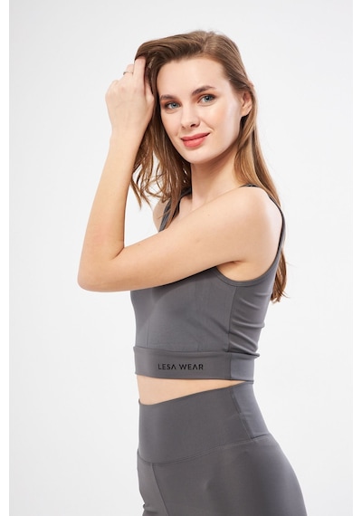 Lesa Wear Halter Yaka Spor Sütyeni Crop Top Füme