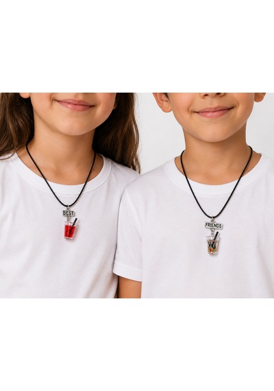 Best Friends İçecek Figürlü Siyah İpli İkili Arkadaşlık Kolyesi Hediye Seti Çok renkli