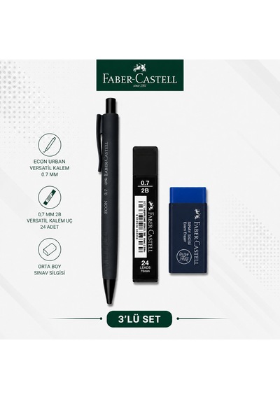 Faber-castell Econ Urban 0,7 Siyah Versatil Kalem+0,7 Uç+orta Boy Sınav Silgisi