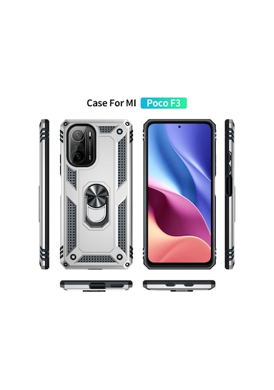 Xiaomi Poco F3 Uyumlu Kılıf Sofya Yüzüklü Silikon Kapak - Gümüş