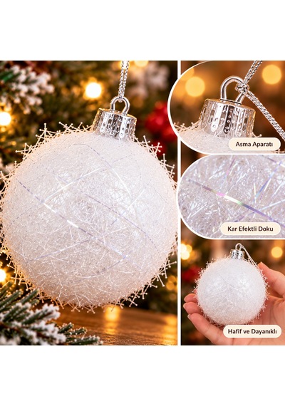 3'lü Lüks Yılbaşı Ağacı Top Süsü Seti 8 Cm - İp Dokulu & Işıltılı Süsleme Topları Beyaz, Gold, Gümüş, Kırmızı - 9045052377718 Diğer