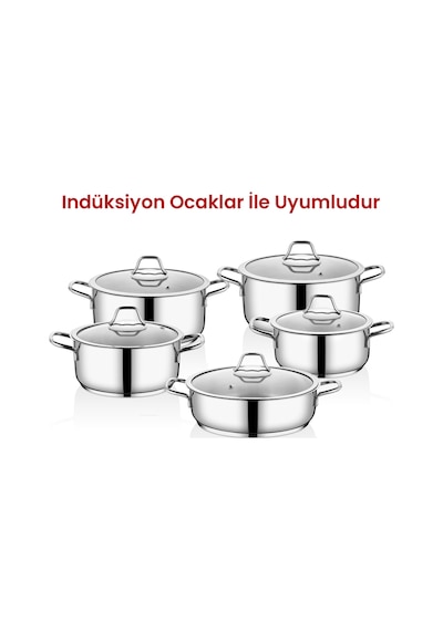 Kahramanlar Yağmur 10 Parça Platin Çelik Tencere  Seti