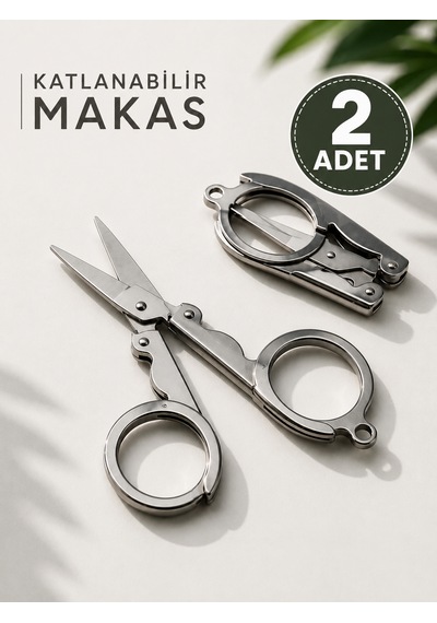 2 Adet Katlanabilir Makas Paslanmaz Çelik Cep Boy Taşınabilir Pratik Makas