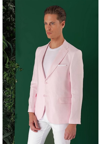 Efor Comfort Fit Çift Yırtmaç %100 Keten Casual Pembe Ceket C 668 Pembe