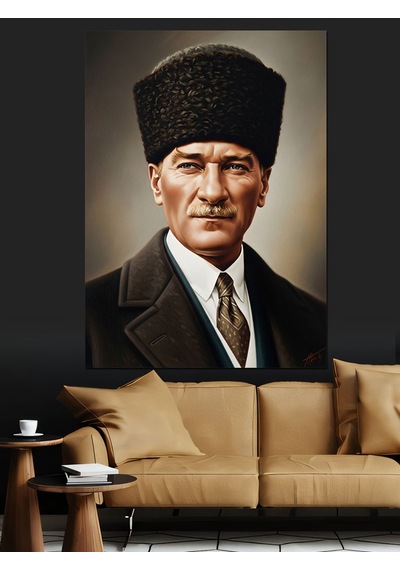 Ahşap Tablo Kalpaklı Atatürk Portresi Tablosu