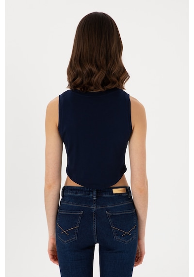 U.S. Polo Assn. Kadın Lacivert Kolsuz Bisiklet Yaka Crop Basic Tişört 50305695-VR033