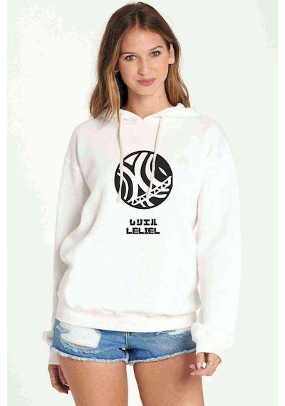 Evangelion Lelıel Baskılı Beyaz Kadın Kapşonlu Sweatshirt