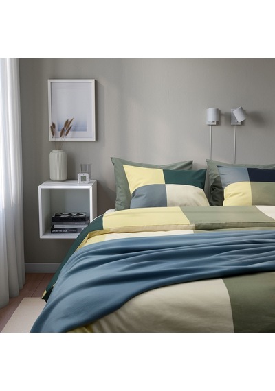 Ikea Brunkrıssla Çift Kişilik Nevresim Takımı 220 X 240 Cm Koyu Gri - Sarı - Koyu Yeşil - Koyu Lacivert Çok Renkli