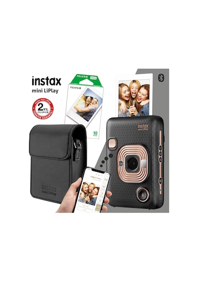 Fujifilm Instax Mini Liplay Hybrid Elegant Black Fotoğraf Makinesi + Çantalı Seti 3 Siyah