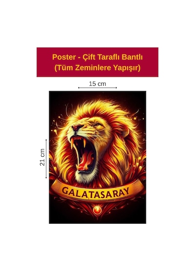 Sarı Kırmızı Aslan Poster, Çift Taraflı Bantlı, Tüm Zeminlere Yapışır, 15 X 21 Cm .