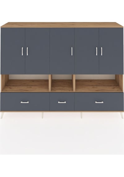 Hyperion Dolap 12 Raflı 3 Çekmeceli 5 Kapaklı 220x44x163 Çam-antr Çam-antrasit