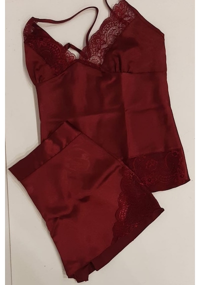 Duchesse 137 Çeyizlik Dantelli Saten 6'lı Set -bordo Bordo