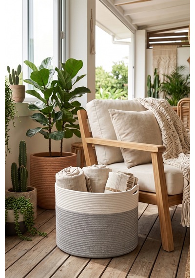 Villadia Home Textile Hasır Sepet Çok Amaçlı Çamaşır Oyuncak Battaniye Kıyafet Depolama Sepeti Dekoratif Organizer 3209sepet