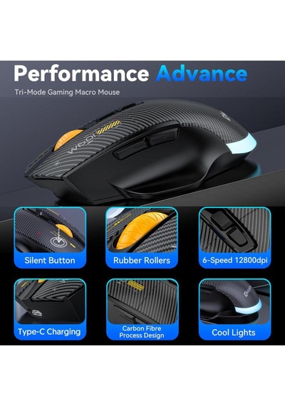 W601 Tri-mode Gaming Mouse 12800 Dpı, Rgb, Bt + 2.4ghz + Kablolu, Type-c Şarjlı Oyuncu Mouse 601