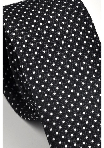 Gaffy Beyaz Noktalı Puantiye Desenli Siyah Dokuma Kumaş Mendilli Slim Fit Kravat // Sdk230913 Siyah