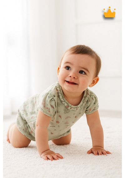 Babyhola Kız Bebek Kısa Müslin Tulum  Pamuk Çiçek Baskılı 12049 Mint Yeşili