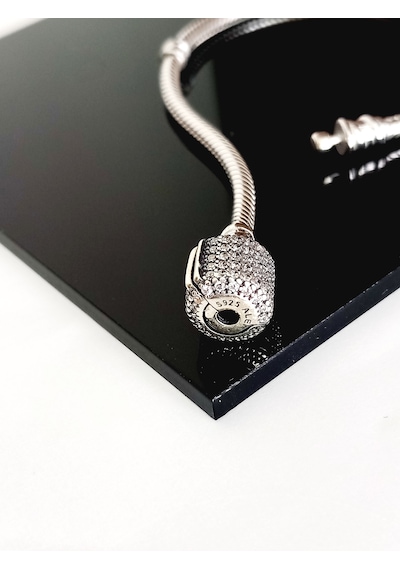 Gümüş Işıltılı Silindir Klipsli Charm Tasıyıcı Kadın Bileklik