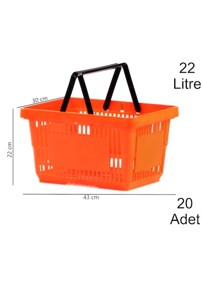22 Litre Plastik Market Alışveriş El Sepeti Turuncu 20 Adet / En:30 Boy:43 Yükseklik:22 Cm Turuncu