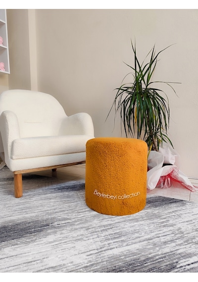 Puf , Turuncu Peluş ,makyaj Pufu Puf Sandalye Ayak Uzatma Pufu 45 Cm Yükseklik Turuncu
