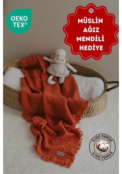 Zeypba Bebek & Çocuk İçin Bebek Giyim % 100 Pamuk 4 Katlı Müslin 110x110 CM Kiremit