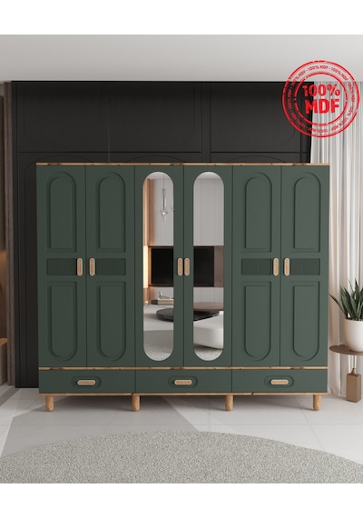Dova 6 Kapaklı Çekmeceli Gardırop - Tamamı Mdf Yeşil