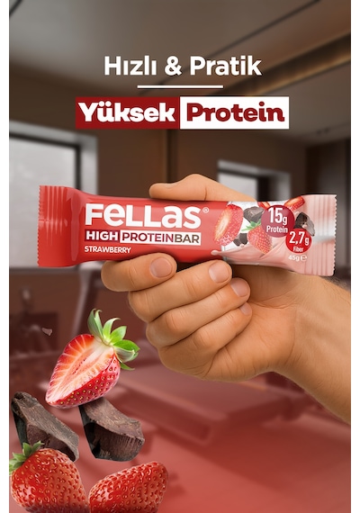 Fellas Yüksek Protein Bar Çilekli 45 x 12 Adet