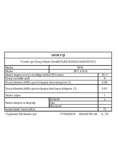 Beko BFC 430 B 72 LT Ankastre Fırın